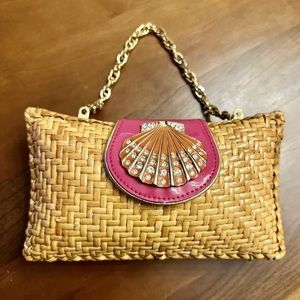 Rare Rafe New York Straw Handbag Seashell Accent Circa 2007
